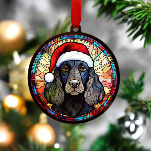 Cocker Spaniel (Working) Black in Santa Hat Suncatcher Decoration